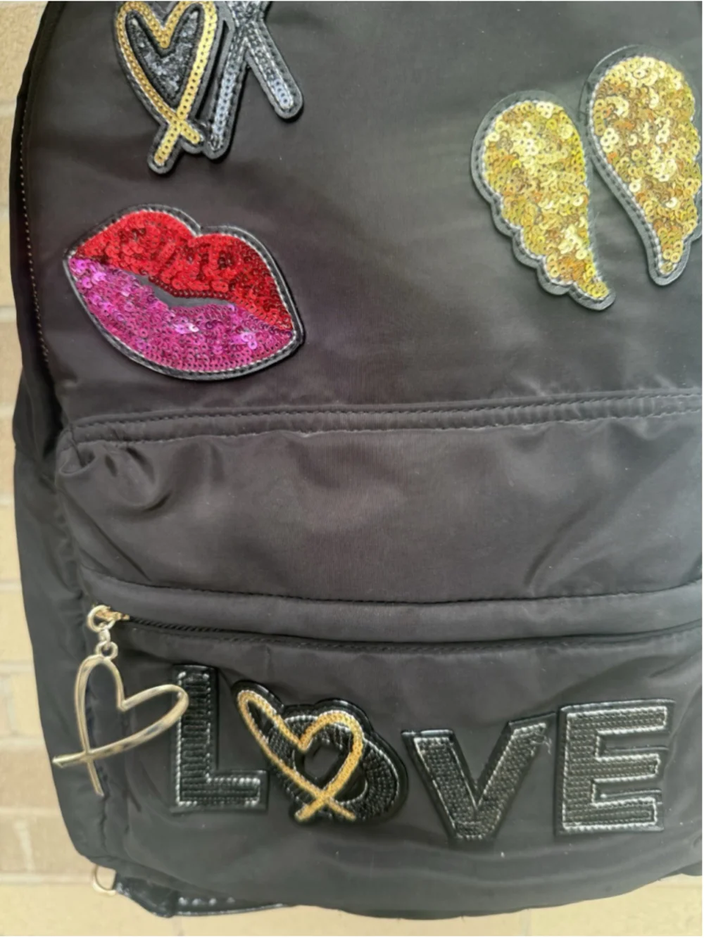 VICTORIA'S SECRET Runway Patch City Backpack sequin bling Black Sequin